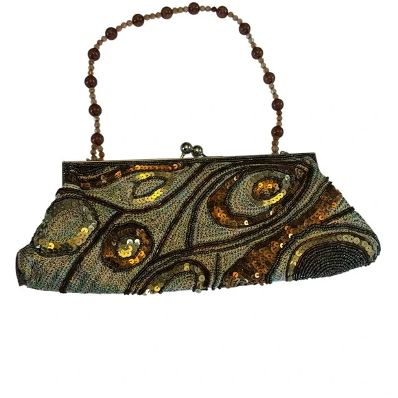 Elegant Sequin Clutch with Beaded Handle - Picture 5 of 8